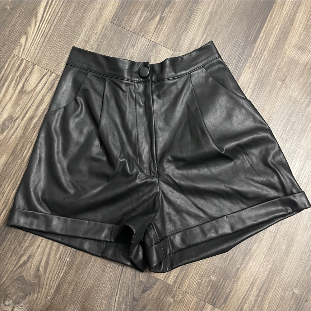 High Waist Black Leather Shorts